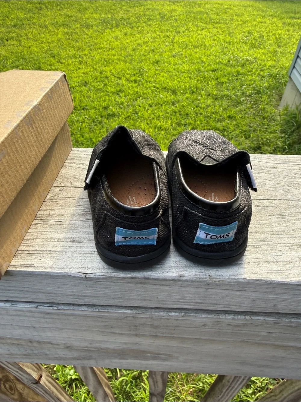 Toms Kids Black Glimmer Slip-On Classics